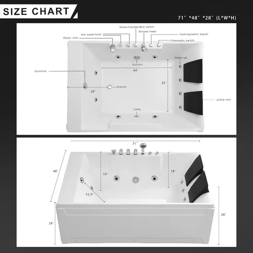 Vista 6 de Empava Bañera de hidromasaje de masaje remojo SPA Chromapy Jets Modelo 2021 72JT367