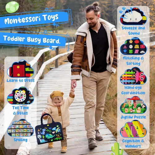 Vista 5 de TenFans Tablero de Actividades - Juguetes Montessori para niños de 3+ años - Juguetes sensoriales para niños pequeños de 3-5 años - Regalos
