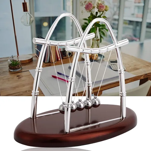 Vista 2 de Rengue Newtons Balance Balls Physics Pendulum, Silver, Plastic and Iron, 7.09x4.33x5.51 Inch, Educational Science Toy, Office Desk Decor Newtons