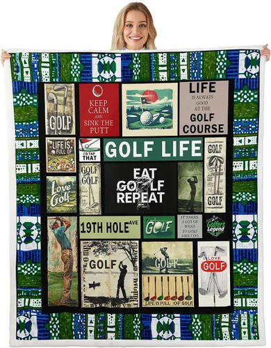 Vista 31 de Golf Fleece Blanket,Vintage Sports Game Golf Club Player Silhouette Bed Blanket for Adults Teens,Rustic Lake House Boating Beige Black Room