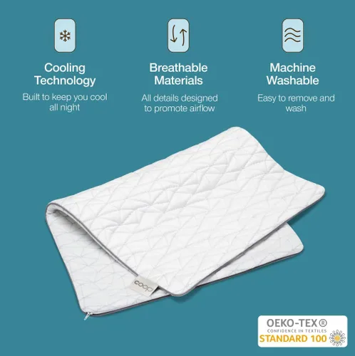 Vista 5 de Coop Home Goods Cool+ Pillow - Almohada original, paquete de 2 protectores ultra tecnológicos y funda de almohada Coolside Queen