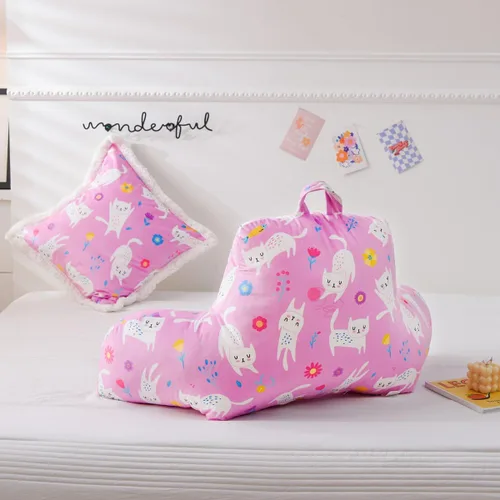 Vista 4 de NTBED Almohada de Lectura con Estampado de Gato, Cuña de Cama con Respaldo y Brazos, Sofá TV Relajación Almohada de Descanso para Cama, Cojín