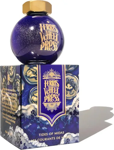 Vista 51 de Ferris Wheel Press Tinta, Ferritales Edición Limitada, La Sinfonía Crepúsculo, Índigo con Brillo Azul, Botella de Tinta para Pluma Estilográfica