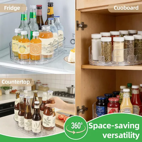 Vista 4 de Organizador giratorio de 360°, Lazy Susan para refrigerador, organizador de cocina de 13 x 8.5 pulgadas para refrigerador, gabinete, transparente