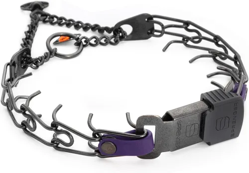 Vista 19 de Collar para Perro Herm Sprenger de Acero Inoxidable Negro con Hebilla de Liberación Rápida ClicLock y Inserción de Biothane Collar de Entrenamiento