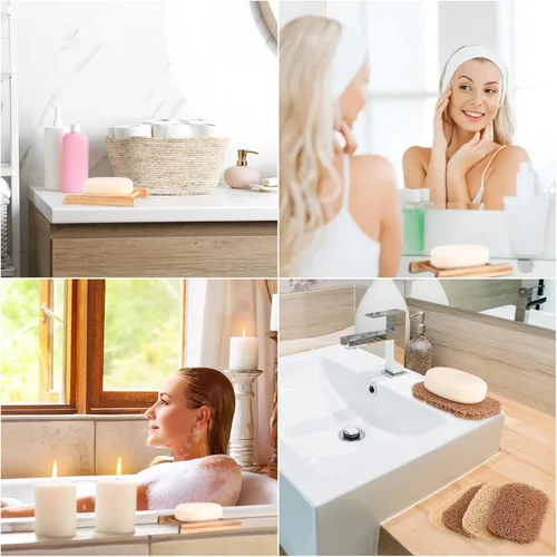 Vista 5 de Juego de 60 piezas de protector de jabón que incluye plato de madera, bolsa exfoliante, almohadillas protectoras a granel con autodrenaje, bolsa