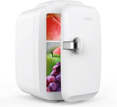 Vista 2 de CROWNFUL Mini refrigerador y calentador de 4 litros (blanco) y báscula de cocina de alimentos recargable de 33 libras