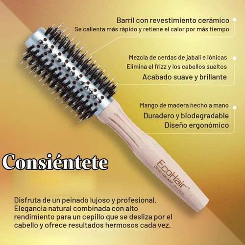 Vista 3 de Olivia Garden EcoHair Combo Vent Cepillo redondo de bambú para el cabello