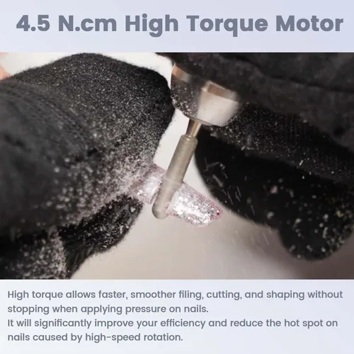 Vista 3 de Delanie Taladro de Uñas Profesional de Alto Torque 35000 RPM Recargable Portátil Eléctrico Lima de Uñas para Acrílico y Gel con Puntas para Negro
