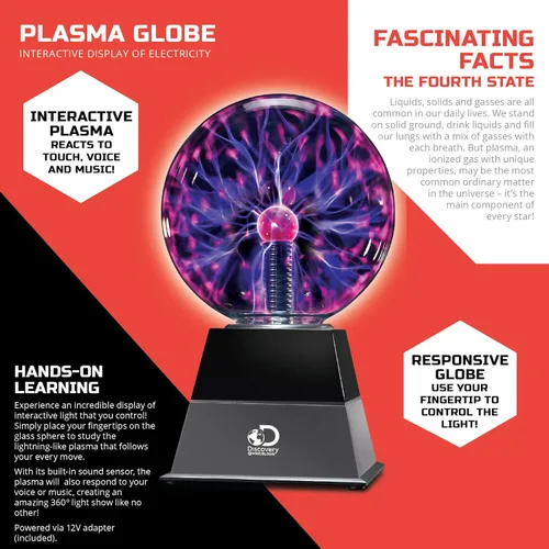 Vista 6 de Discovery™ Lámpara de globo de plasma, luz sensible al tacto y al sonido, bola de plasma eléctrica interactiva para aprendizaje STEM práctico