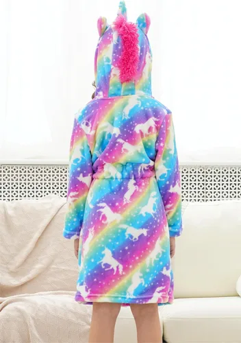 Vista 3 de Doctor Unicorn Bata de baño de forro polar con capucha para niñas pequeñas