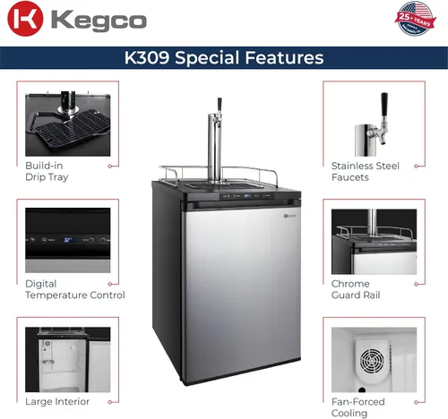 Vista 11 de Dispensador de cerveza de barril digital Kegco K309 Kegerator, Acero inoxidable