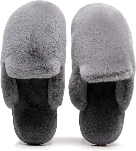 Vista 4 de Pantuflas de espuma viscoelástica para mujer, peludas, peludas, para exteriores, interiores, cálidas, acogedoras, suaves, planas, cómodas
