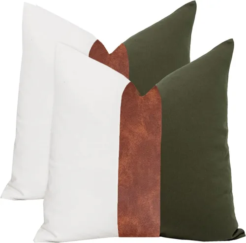 Vista 23 de Juego de 2 fundas de almohada negras y marrones de 18 x 18 pulgadas, fundas de almohadas modernas con rayas estilo granja para sofá, sala de estar