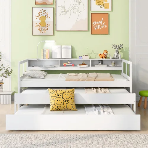 Vista 25 de Sofá cama de madera de diseño clásico, sofá cama, cama de plataforma, tamaño individual con salud y comodidad para dormitorio, estudio, sala