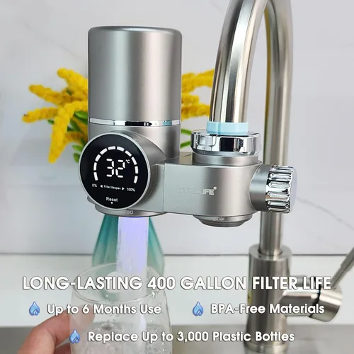 Vista 8 de Combo EUROLIFE - Filtro de agua para montaje en grifo EL-LS-A13, filtro de agua LED para fregadero con luz UV e indicador de vida del filtro