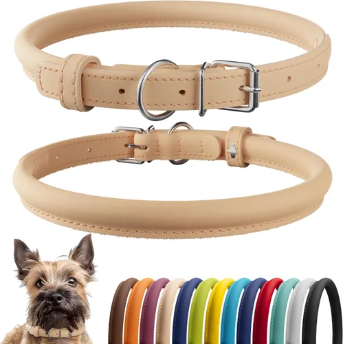 Vista 82 de CollarDirect - Collar de cuero enrollado para perro, collar redondo acolchado suave para cachorro, collar de cuero auténtico hecho a mano