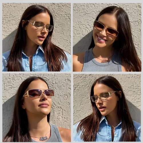 Vista 7 de Gafas de sol Y2K para mujeres y hombres, estética, accesorios de atuendo de los años 2000, lentes ovalados Y2K, marco de metal, persianas envolventes