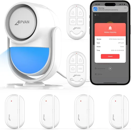 Vista 14 de CPVAN Alarma con sensor de movimiento WiFi, detector de movimiento PIR inteligente de 125 dB con alertas de aplicación de teléfono, sistema