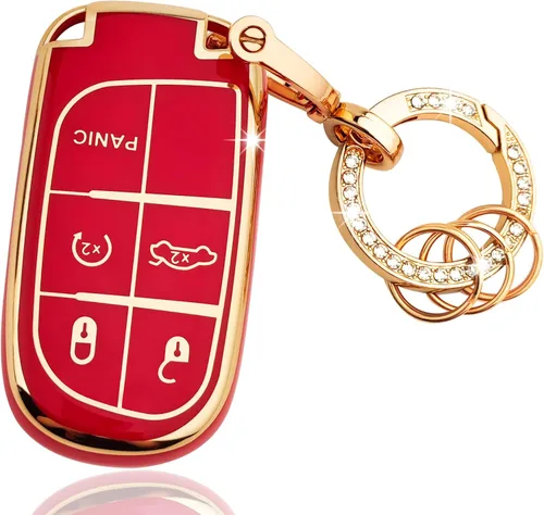 Vista 8 de OLLEN Funda para llavero de TPU con anillo brillante, apta para Jeep Grand Cherokee Renegade Compass Chrysler Dodge RAM Durango Challenger Journey