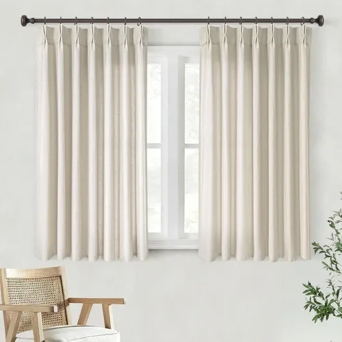 Vista 70 de Cortinas de lino de 63 pulgadas, juego de 2 paneles para sala de estar, beige natural, cortinas con pliegues pellizco entrenadas con memoria