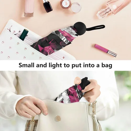 Vista 5 de Sombrilla de viaje plegable compacta con protección UV para 99% de protección UV, resistente al viento, a prueba de lluvia, pequeña luz a la moda