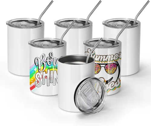 Vista 9 de AGH Vasos de sublimación de 12 onzas, paquete de 12 vasos rectos con tapa y popote, vaso plano