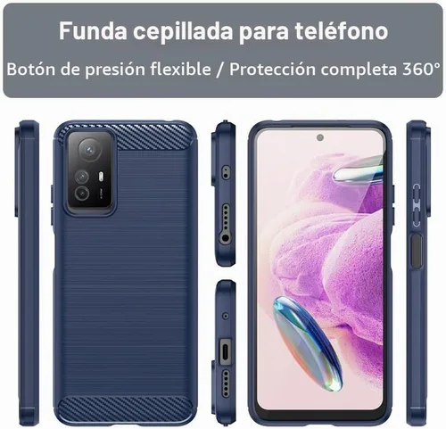 Vista 2 de Funda para Xiaomi Redmi Note 12S con 2 protectores de pantalla HD, antideslizante mejorada, absorción de impactos, fibra de carbono TPU flexible
