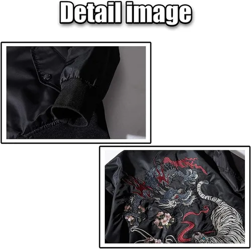 Vista 8 de XYXIONGMAO Ropa de hip hop de dragón japonés para hombre, chaqueta de bombardero de gran tamaño, rompevientos callejeros voladores