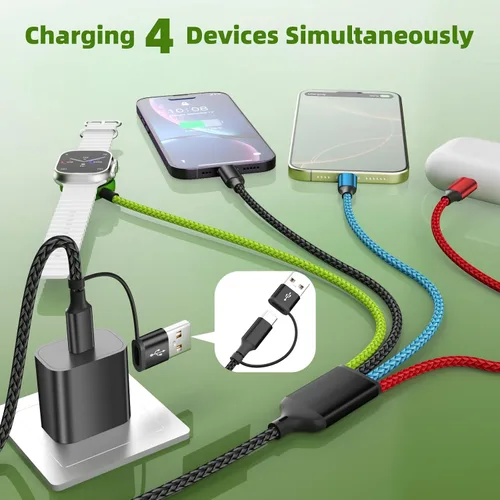 Vista 4 de Travel Essentials - Cargador de Apple Watch, doble tipo C, cable de carga múltiple 4 en 2, cargador de viaje USB A/C para múltiples dispositivos