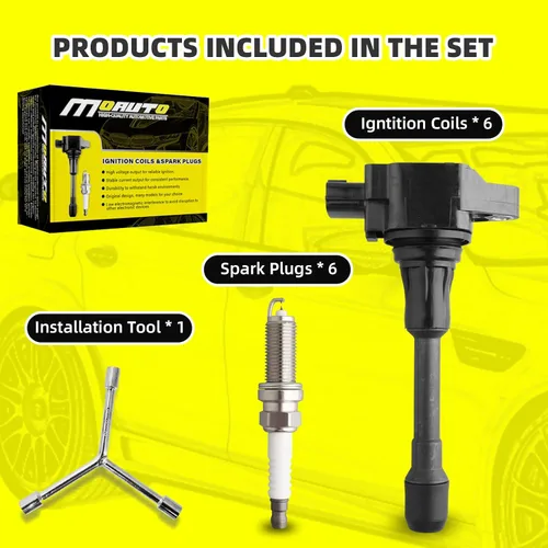 Vista 6 de Juego de 6 bobinas de encendido UF617 22448-EY00A y 6 bujías de iridio compatibles con Nissan Infiniti 370Z G37 M37 Q50 Q60 Q70 QX50 QX70 - V6 3.7L