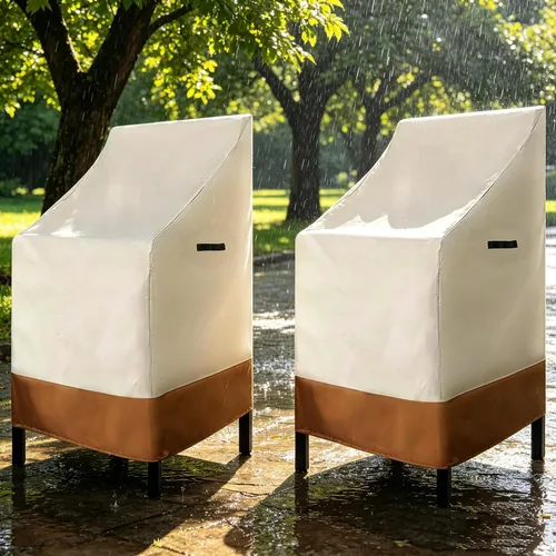 Vista 2 de RosieLily Fundas para sillas de patio con respaldo alto, impermeables, apilables, para taburetes de bar al aire libre, fundas beige para muebles