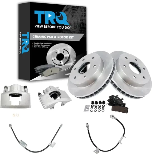 Vista 65 de TRQ Juego de pastillas de freno delanteras y rotores de cerámica, pinzas, mangueras, compatibles con Honda Odyssey 2005-2010