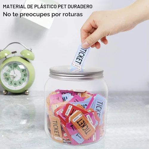 Vista 5 de Paquete de 2 monedas de plástico transparente grande con tapa ranurada plateada, monedas de plástico grandes, alcancía para cambio de dinero, tarro
