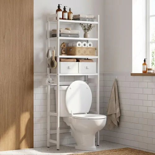 Vista 8 de Homde Estante de almacenamiento para baño sobre el inodoro: bambú ajustable Blanco