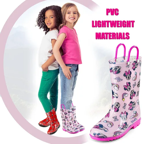 Vista 4 de Disney Minnie Mouse Girls' Waterproof PVC Rain Boots with Easy-On Handles Toddler & Little Kid Sizes