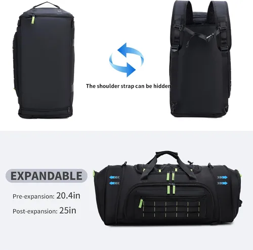 Vista 5 de Bolsa de gimnasio para hombres y mujeres, bolsa de viaje deportiva de 46 litros con compartimento para zapatos, bolsa de transporte expandible
