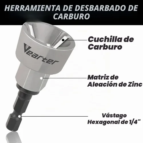 Vista 3 de Broca avellanada externa con herramienta de desbarbado de 3 cuchillas de carburo para acero metálico, herramientas de eliminación de rebabas