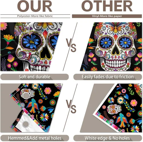 Vista 5 de Telón de fondo de tela para el Día de los Muertos, 96 x 60 pulgadas, fiesta mexicana, calavera de azúcar, flores, fondo de fotografía Dia DE Los