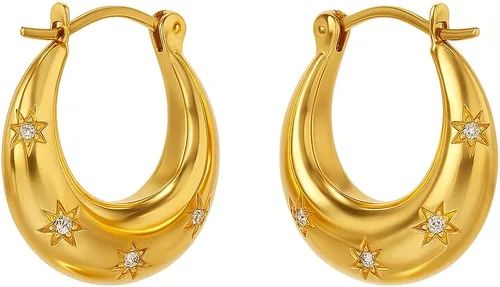 Vista 58 de Gempires - Aretes ligeros y gruesos, delicados y minimalistas, hipoalergénicos, chapados en oro, sin deslustre, diseño clásico, para uso diario