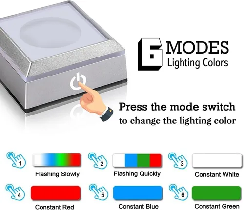 Vista 2 de ERWEI Base de luz LED esférica con recesión para exhibición de bola de cristal para arte de vidrio de cristal láser 3D con interruptor táctil