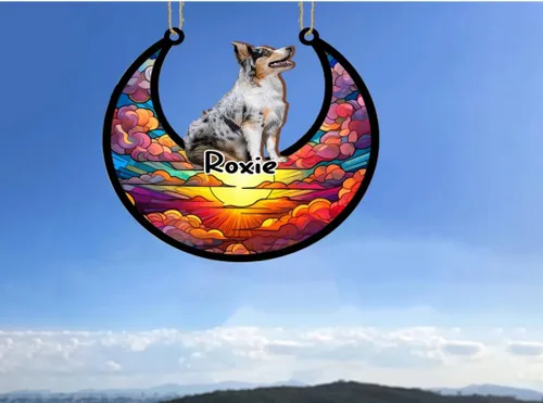 Vista 4 de LOVELYPOD Adorno de Navidad personalizado para perro pastor australiano, atrapasoles conmemorativo, adorno de Navidad de pastor australiano