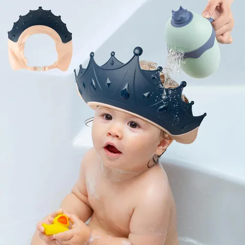 Vista 7 de FUNUPUP Gorro de ducha de bebé para niños con taza de enjuague de baño, ajustable para lavado de cabello de niños pequeños, sombrero de protección