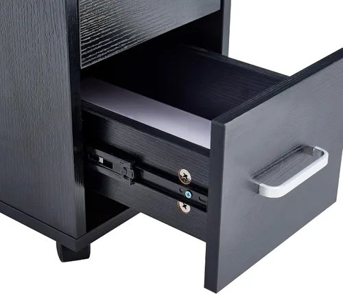 Vista 6 de Escritorio de manicura de uñas para técnico, estación de mesa de uñas de spa de salón de madera con gabinete, cajones, ruedas controlables (negro)