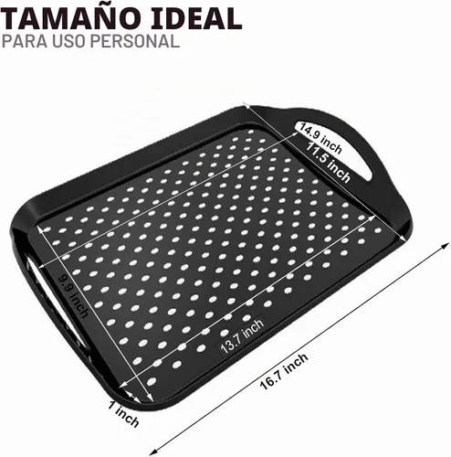 Vista 3 de ECOIOU Bandeja antideslizante para servir alimentos con asas, paquete de 2 bandejas rectangulares antideslizantes no tóxicas aptas para lavavajillas