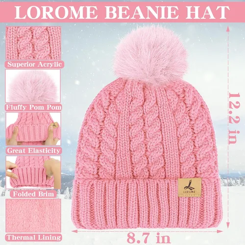 Vista 3 de Winter Beanie Hat Scarf Gloves Set, Soft Fleece Knit Hat Warm Touchscreen Gloves Neck Warmer Thick Scarves Gifts for Women