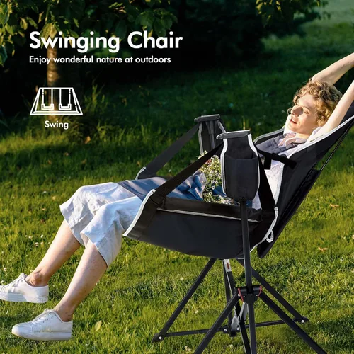 Vista 2 de AKSOUL Silla de camping hamaca columpio: sillas plegables y portátiles con bolsa de almacenamiento, capacidad de peso para adultos de 265 libras