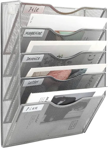 Vista 9 de EasyPAG Organizador de Archivos Colgante de Pared, Organizador de Correo de 3 Bolsillos Montado en Pared, Soporte Vertical para Carpetas de Plateado