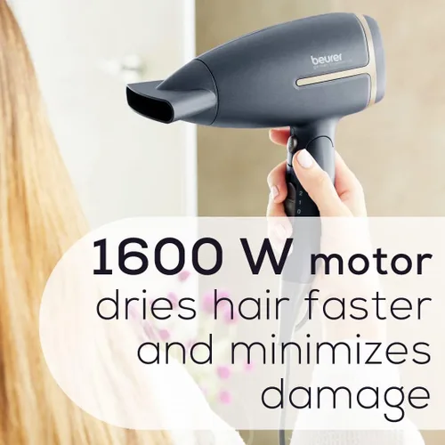 Vista 6 de Beurer HC25 - Secador de pelo iónico para viajes con interruptor de voltaje, secador antiencrespamiento de 1600 W, mango plegable, estilizador