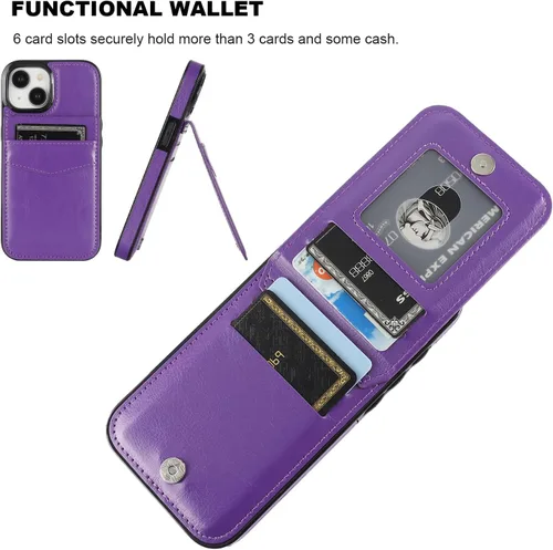 Vista 28 de KIHUWEY - Funda tipo cartera compatible con iPhone 15 con soporte para tarjetas de crédito, cierre magnético, soporte de cuero premium, cubierta